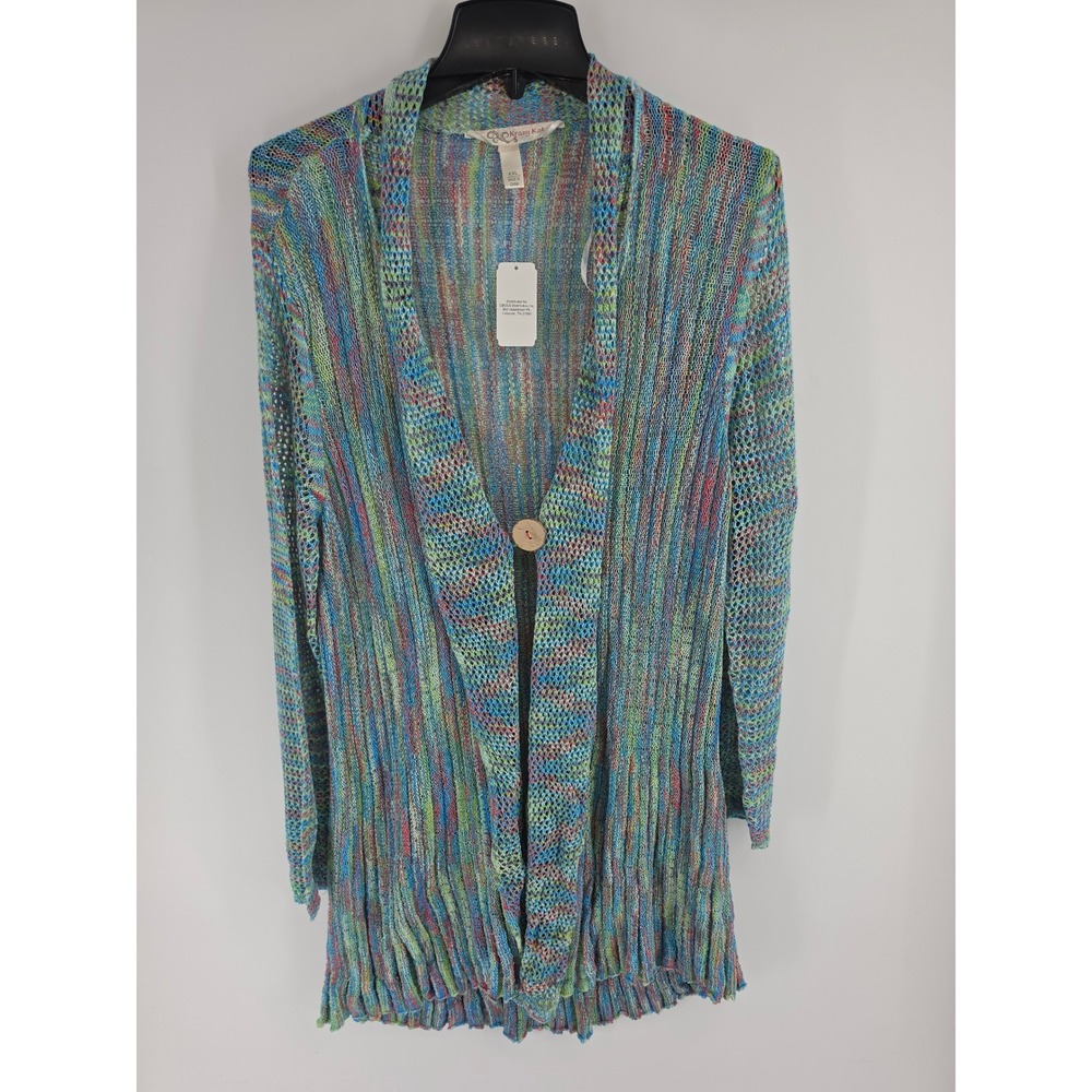 Krazy Kat Women XXL MultiColor Space Dye Open Knit Button Front Cardigan Sweater